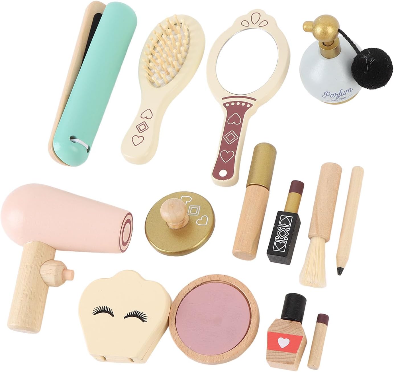 Zunate Wooden Makeup Toys Set for Girls, Simulation Beauty Cosmetic Play Accessories for Kids Made of Beech Wood with Storage Bag for Imaginative