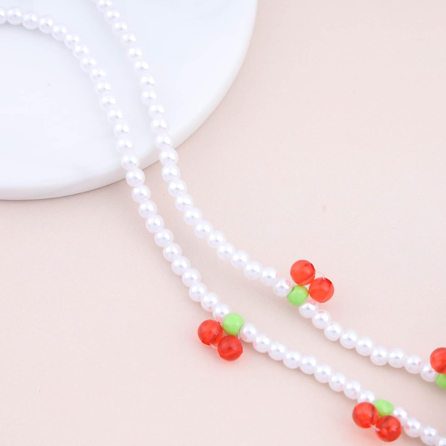 Bohemian Cherry Pearl Choker Necklace Red Cherry Collar Necklace Small Pearl Bead Chain Necklace Minimalist Cherry Choker Necklace Jewelry for Women Gifts - Image 5