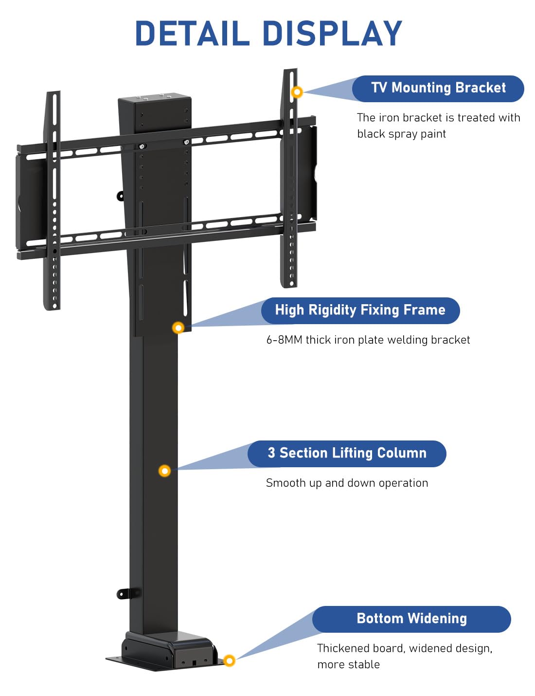 DIHOOL TV Elettrico con telecomando per 60-75 pollici Max 100kg TV stand regolabile in altezza (altezza: 710-1610MM)