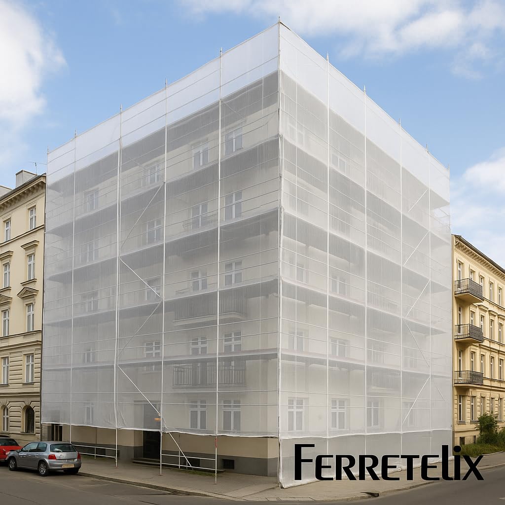 FERRETELIX® Malla Mosquitera para Andamio – Blanca 6 x 20 Metros – Protección para Fachadas – Muy Resistente