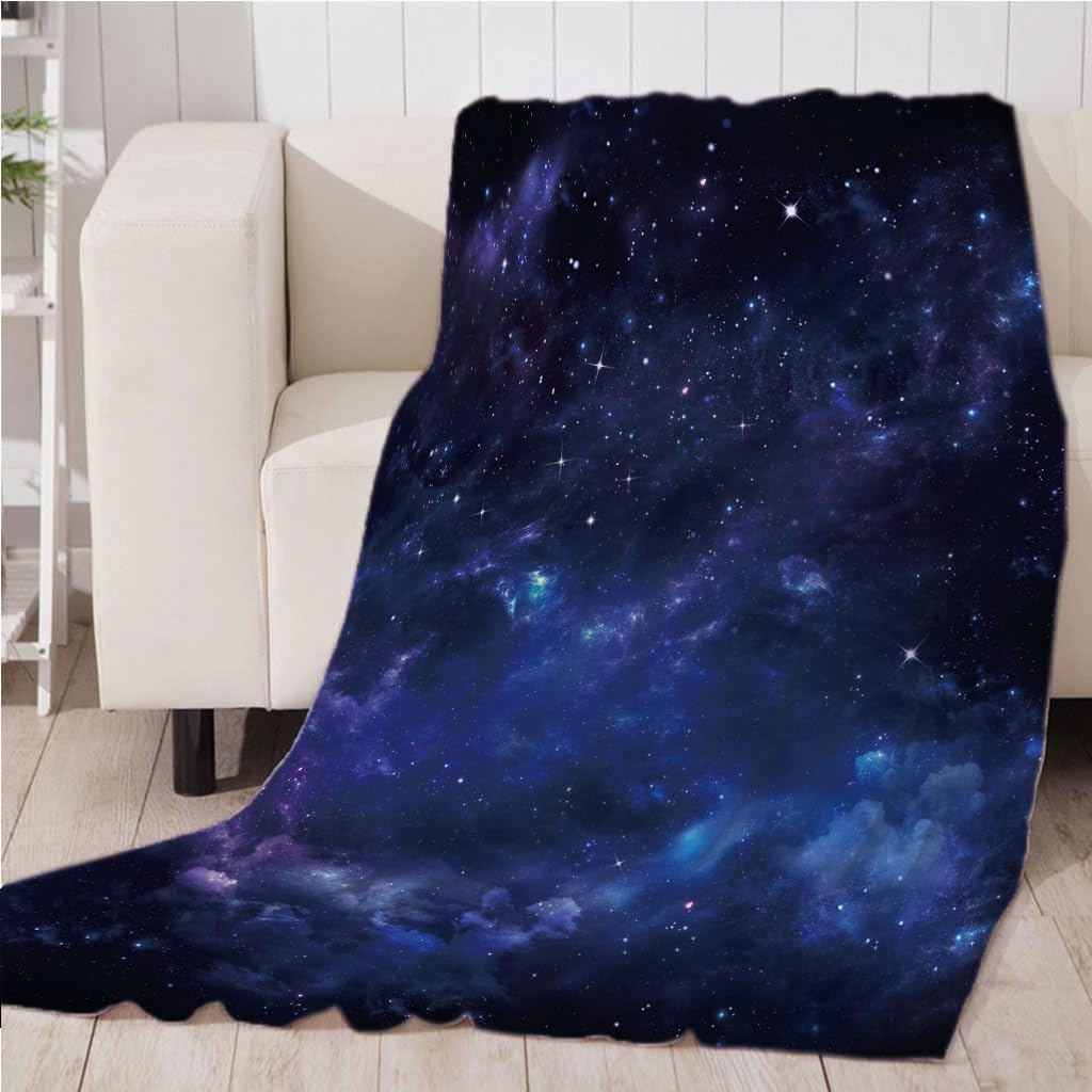 Manta De Franela De Microfibra 180X220Cm Manta De Felpa Suave para Sofá Cama 3D Cielo Estrellado Azul Impresión Patrón Manta Polar Invierno Gruesa Y Esponjosa Caliente Transpirable