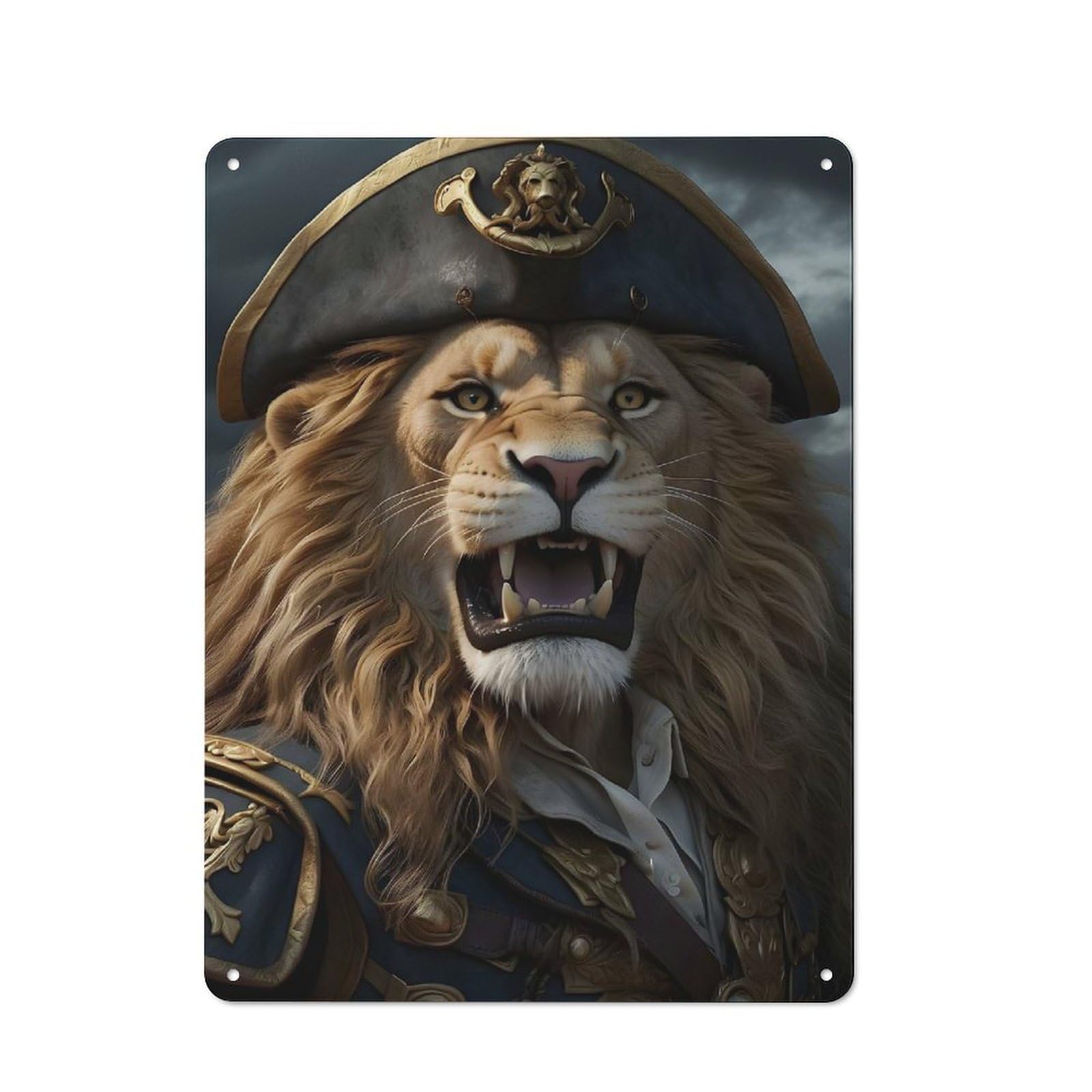 Junmoney Angry Lion Pirates Tin Sign 40X30cm With For Workshop Wall, Rustic Decor, Autumn Room Decor For Fans Of Metal Wall Signs