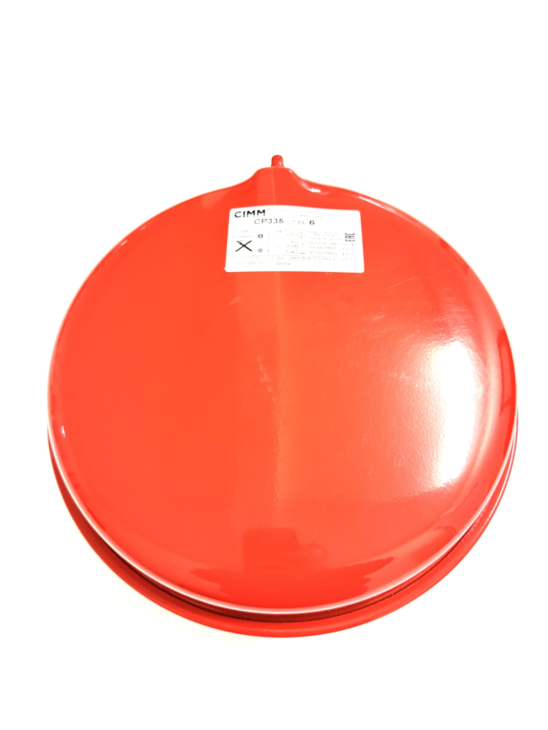 Vaso d'Espansione Circolare Piatto per Caldaie 6 Litri Mod. CP335 Attacco Centrale 3/4" Maschio Gas Membrana SBR Colore Rosso (CP335-6 Attacco Centrale)