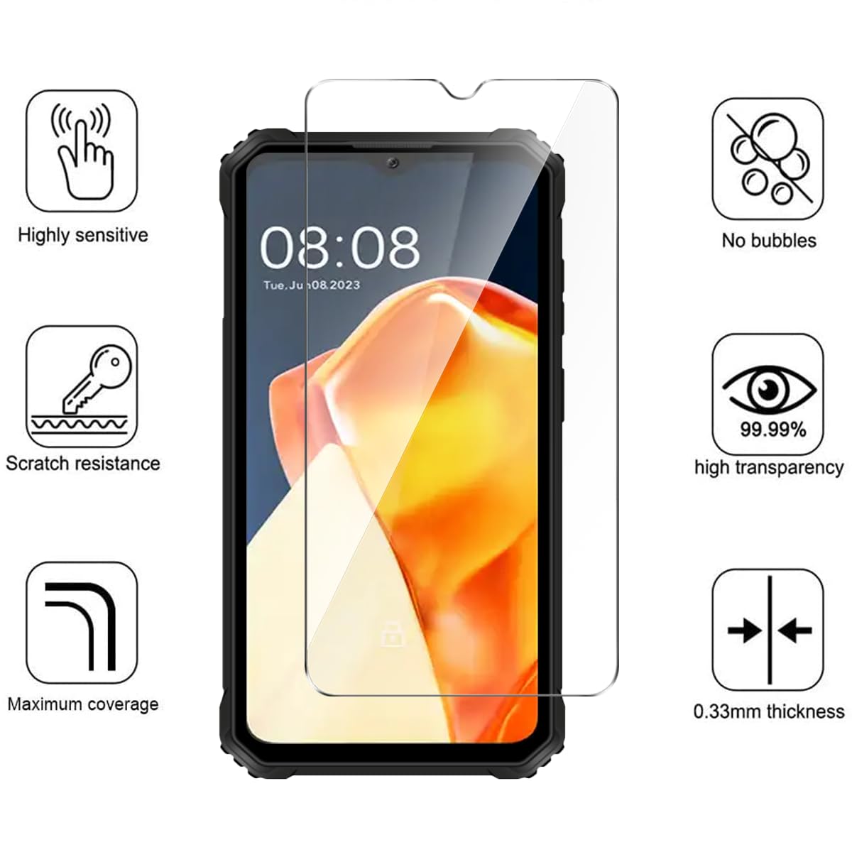 HGJTFANY Cover per Oukitel WP28 (6.52) con 2 Pezzi Vetro Temperato Pellicola, Ultra Sottile Anti-Giallo Morbida TPU Silicone Anti Graffio Custodie per Oukitel WP28 - Non toccare