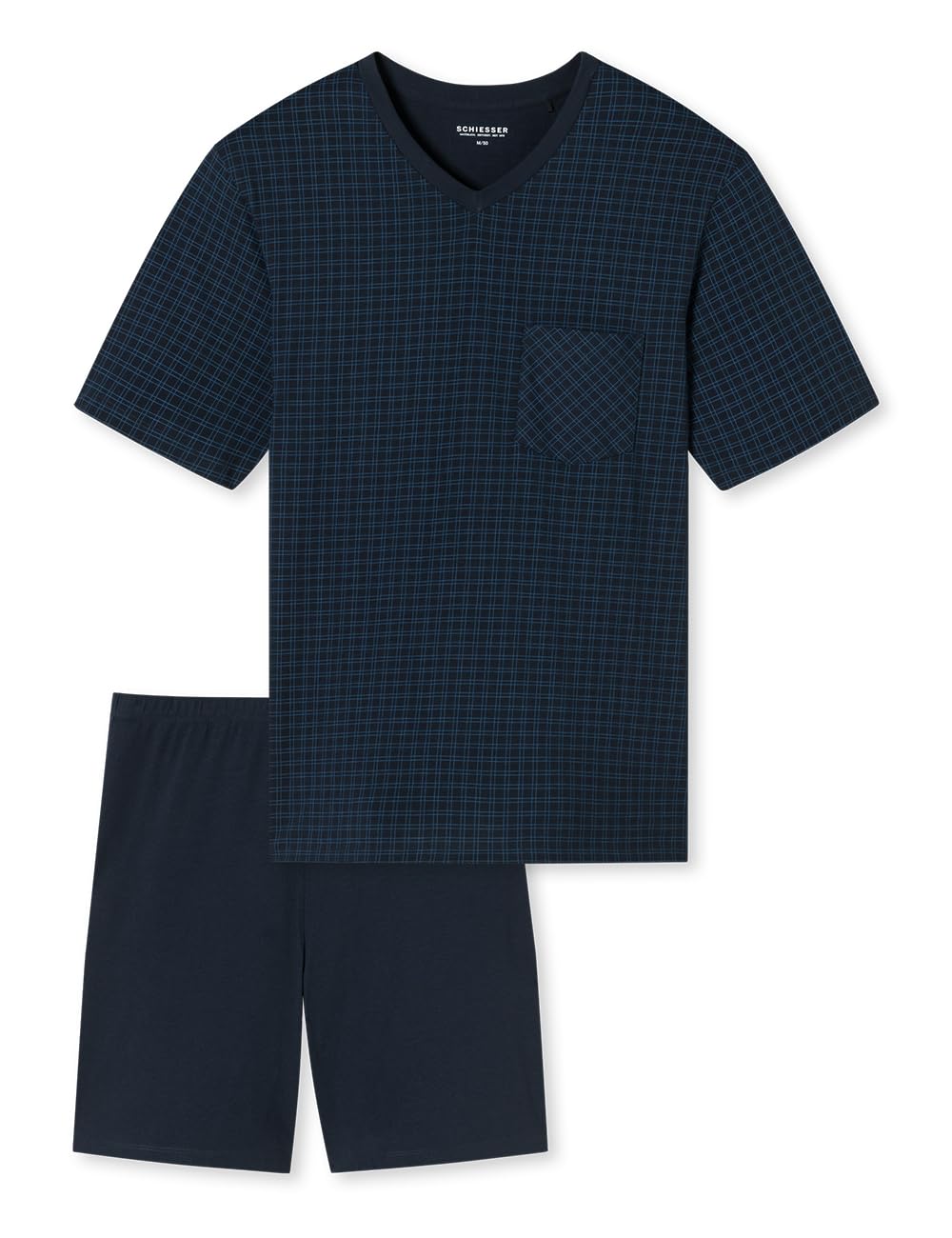 Schiesser Herren Schlafanzug kurz V-Ausschnitt - Nightwear Set, Nachtblau_182193, 56