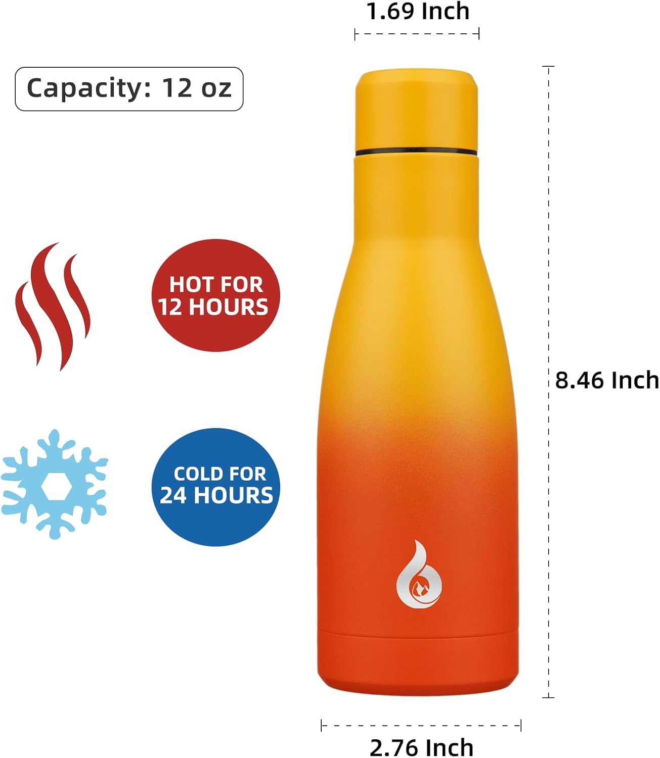 BJPKPK Insulated Water Bottle 12oz Samll Stainless Steel Water Bottles Reusable Metal Thermal Keep Cold and Hot,Sunset Orange - Image 2