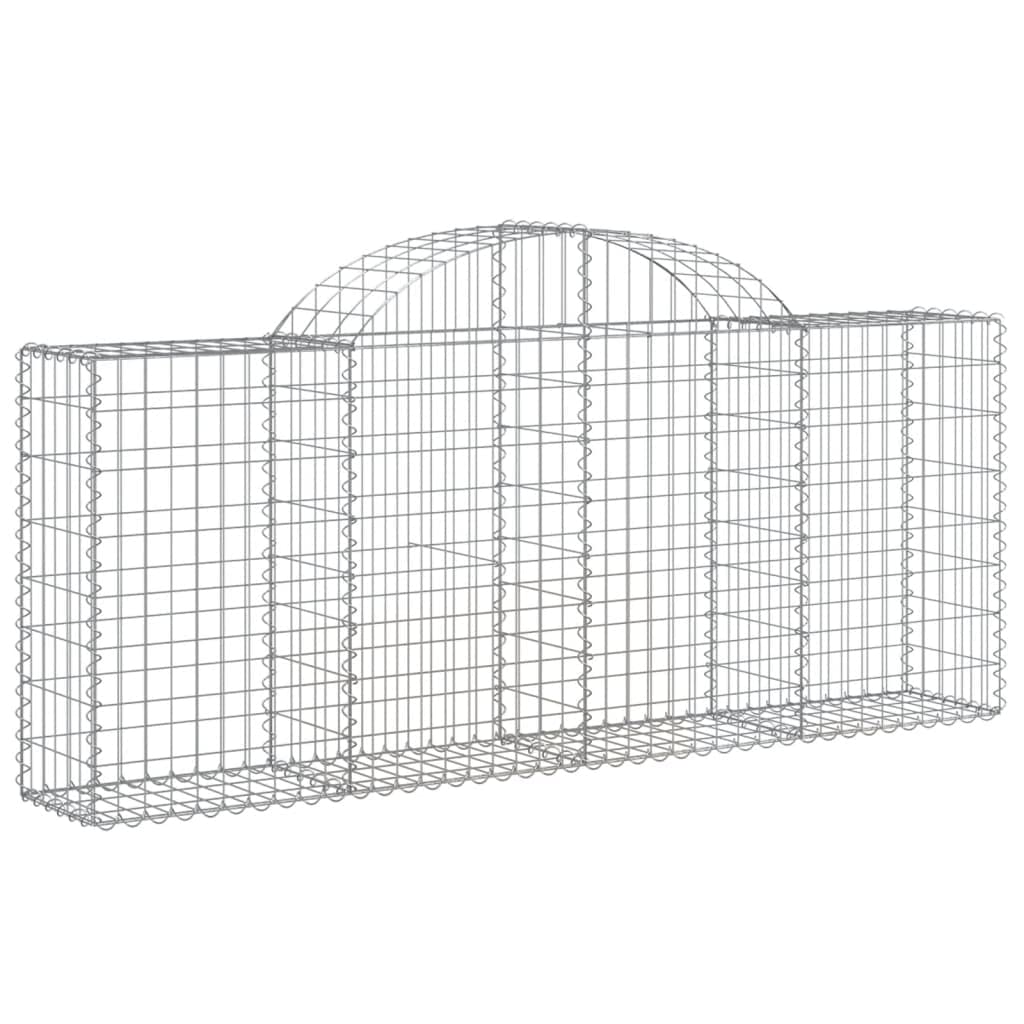 Gaviones con arco alto, 6 unidades, 200 x 30 x 80/100 cm, hierro galvanizado para barreras de jardín y protección visual como pared decorativa de gaviones de alambre robusto