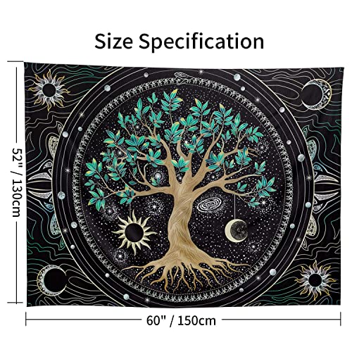Image of FLY SPRAY Aesthetic Tree of Life Tapestry Trippy Wall Tapestry Hippie Sun Moon Star Galaxy Space Tapestries Forest Wall Hanging Decor Vibrant Nature Home Decoration for Bedroom, Living Room, Dorm