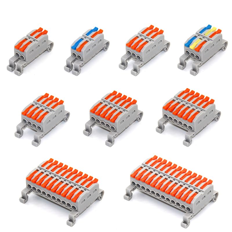 Złącza elektryczne typu szynowego, kompaktowy rozdzielacz, wiele złączek przewodu wejściowego/wyjściowego, szybki blok zacisków (227G-12P, 10 szt.)