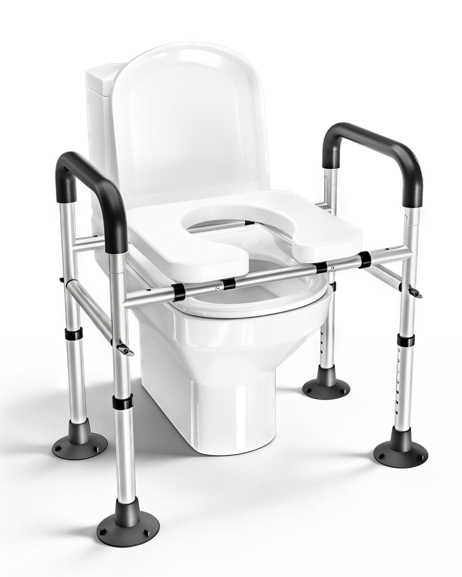 adjustable raised toilet seat with handles for seniors, 400lbs capacity elongated toilet seat riser, elevated toilet seat with soft cushion & removable armrests