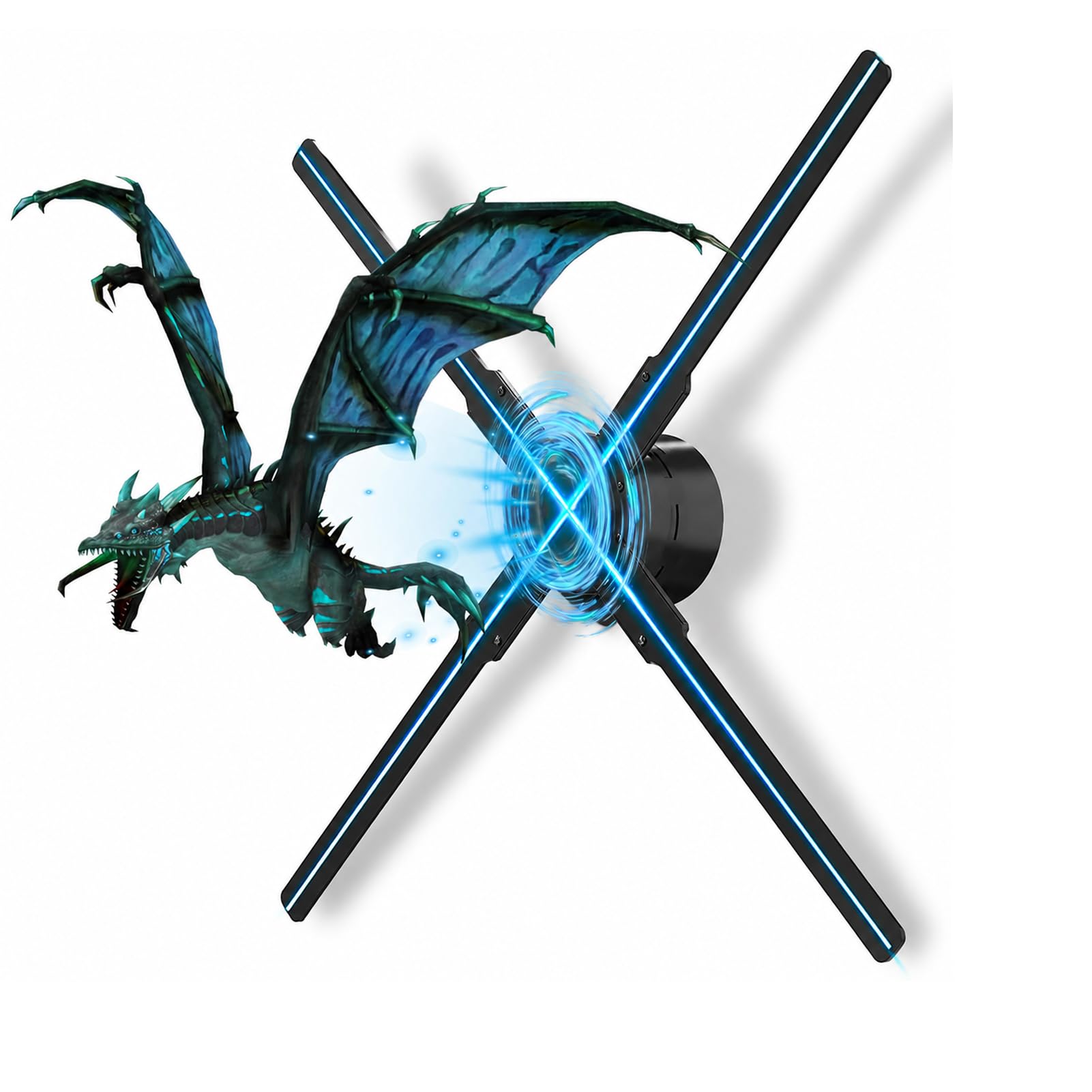 Proiettore Olografico 3D, Display Pubblicitario con Ventola Ologramma 3D da 45 Cm a 4 Lame Integrato da 8 GB, Supporto Proiettore Ologramma App WIFI per Insegne di Negozi (Spina