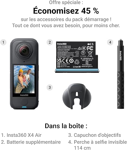 Insta360 X4 Air Starter Bundle - Lightweight 165g 8K 360 Camera, Invisible Selfie Stick, Replaceable Lenses, Shoot First & Frame Later, Built-in Wind Guard, FlowState Stabilization, AI-Powered App - 2