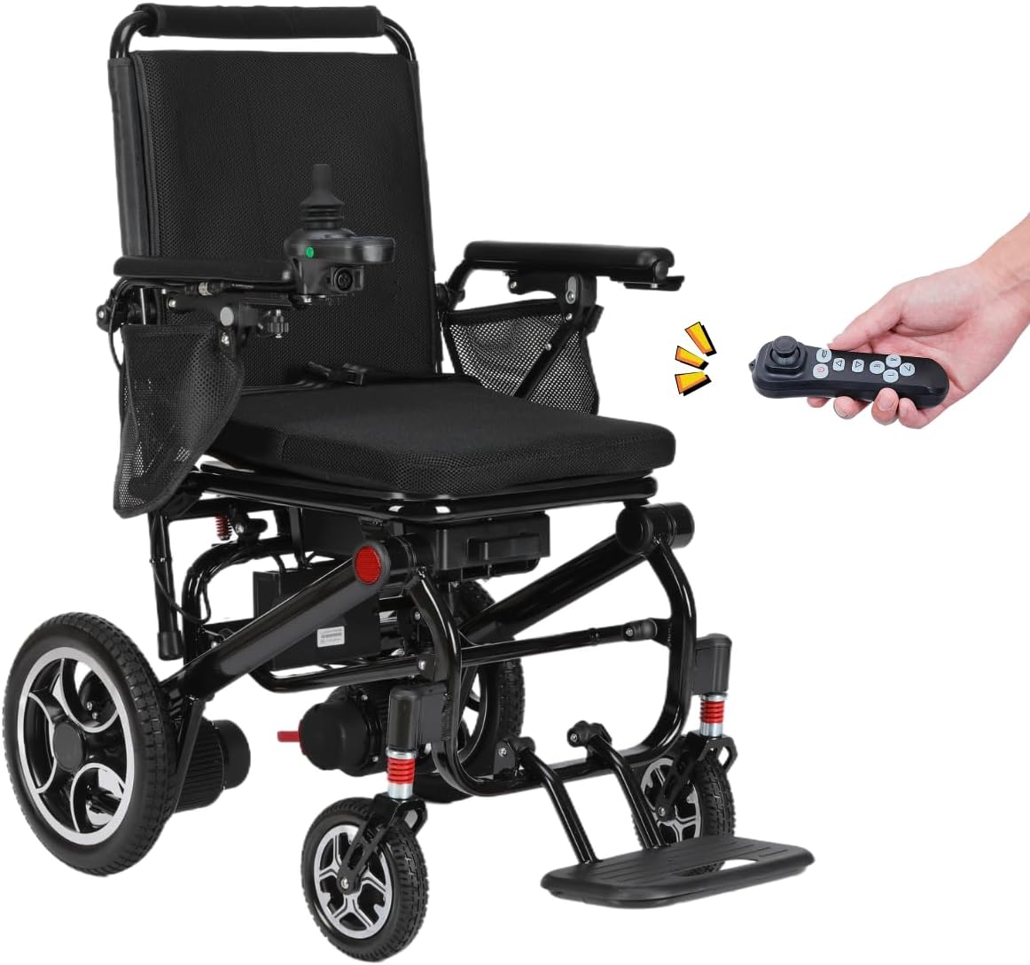 Rubicon DX07 All Terrain Foldable Electric Wheelchairs for Adults - Powerful 500W Motor - 12 mi Cruise Range - Detachable Airline Friendly Battery Supports up to 265 lbs (Black)