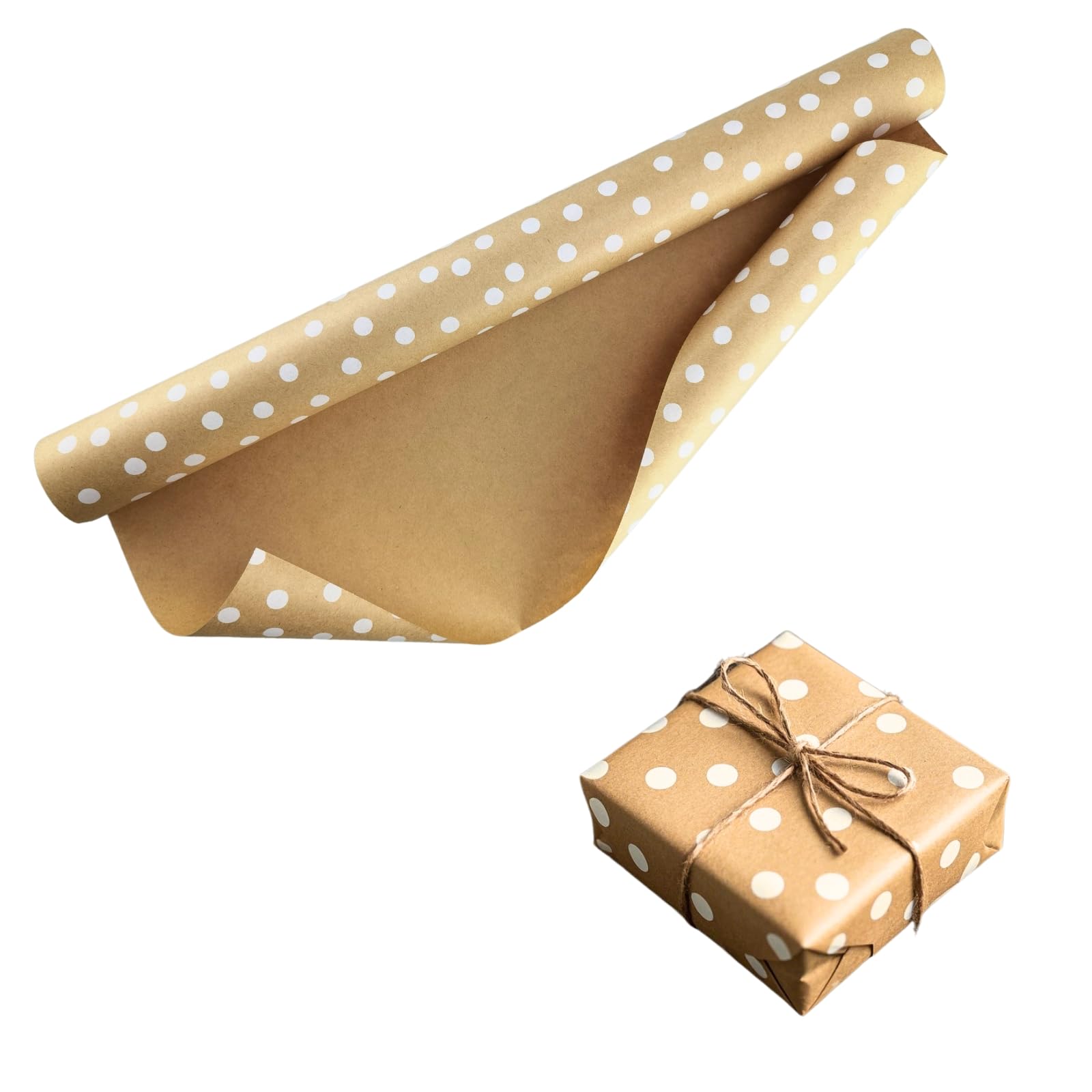 Kraftpapier Breite 43cm Geschenkpapier, Natürliches Recyclingpapier, Kraftpapier Geschenkverpackung für Kunsthandwerk, Geburtstage, Weihnachten (Braun-Punkt, 43cm*15m)