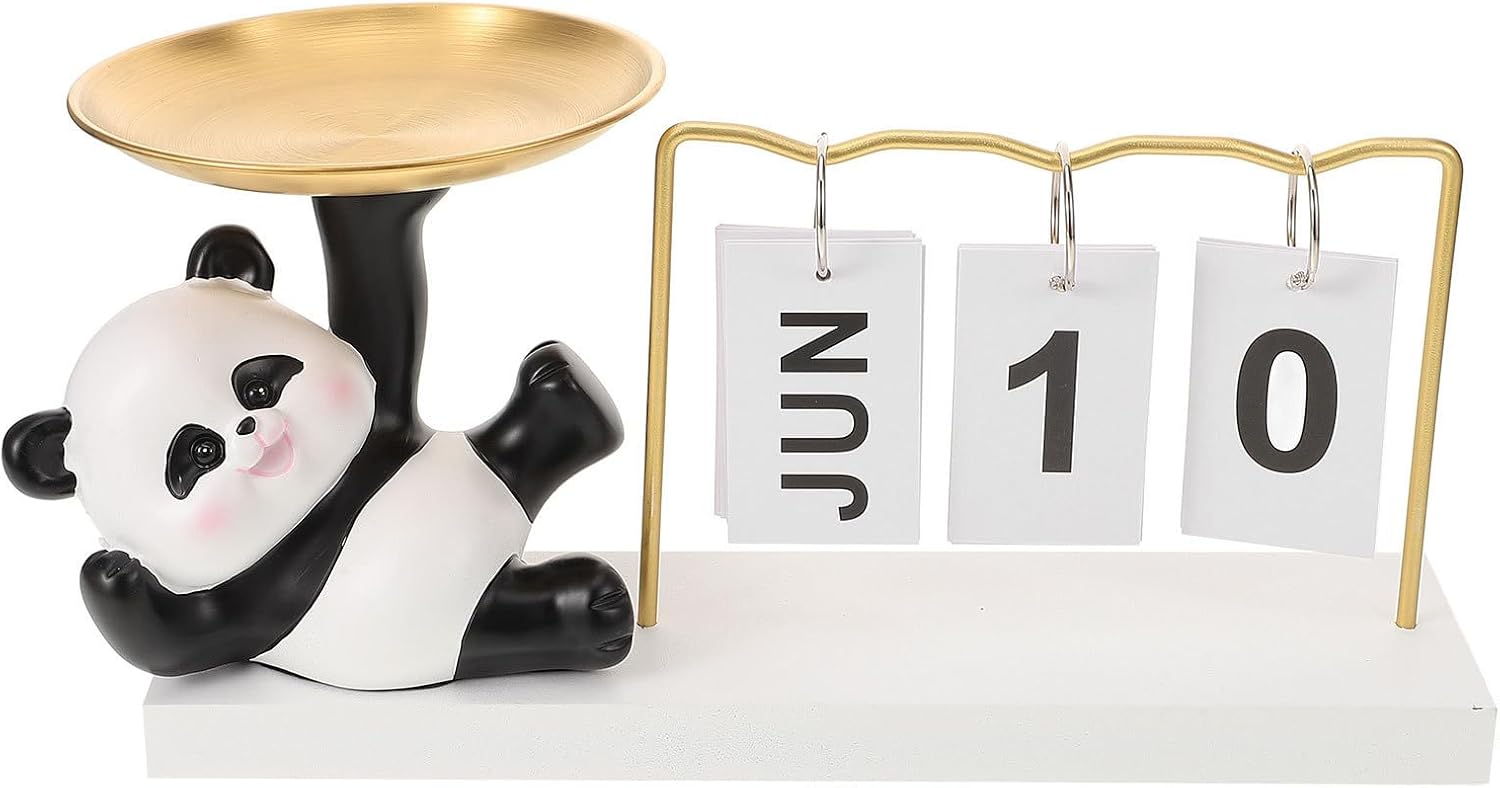 Panda Decorative Tray with Flip Calendar for Entryway Desk