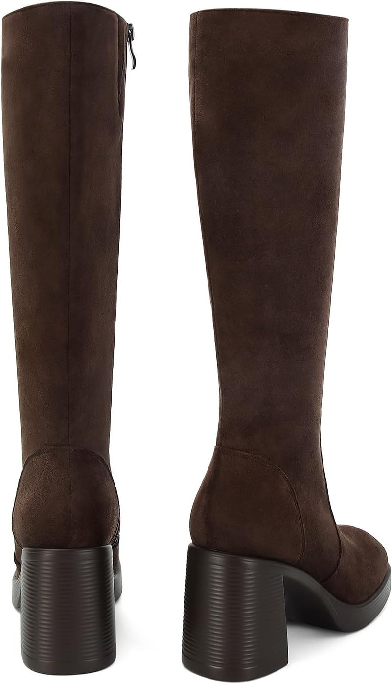 SOVANYOU Black Leather Boots Platform Boots for Women Fashion Square Toe Chunky Block Heeled Boots Side Zip - Image 5