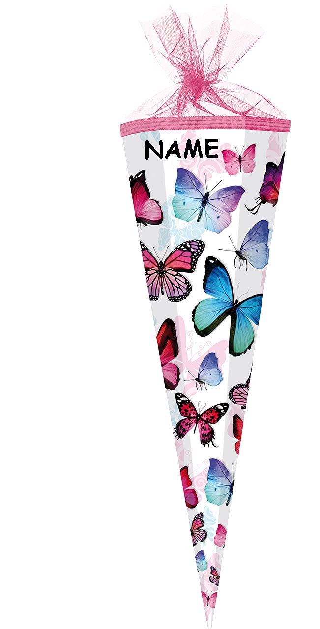 alles-meine.de GmbH Schultüte - mit 3D Glitzer - Effekt ! - Schmetterlinge - bunt - 35-100 cm - Größe wählbar - 12 eckig - incl. Namen und große Schleife - Organza Abschluß - Z..