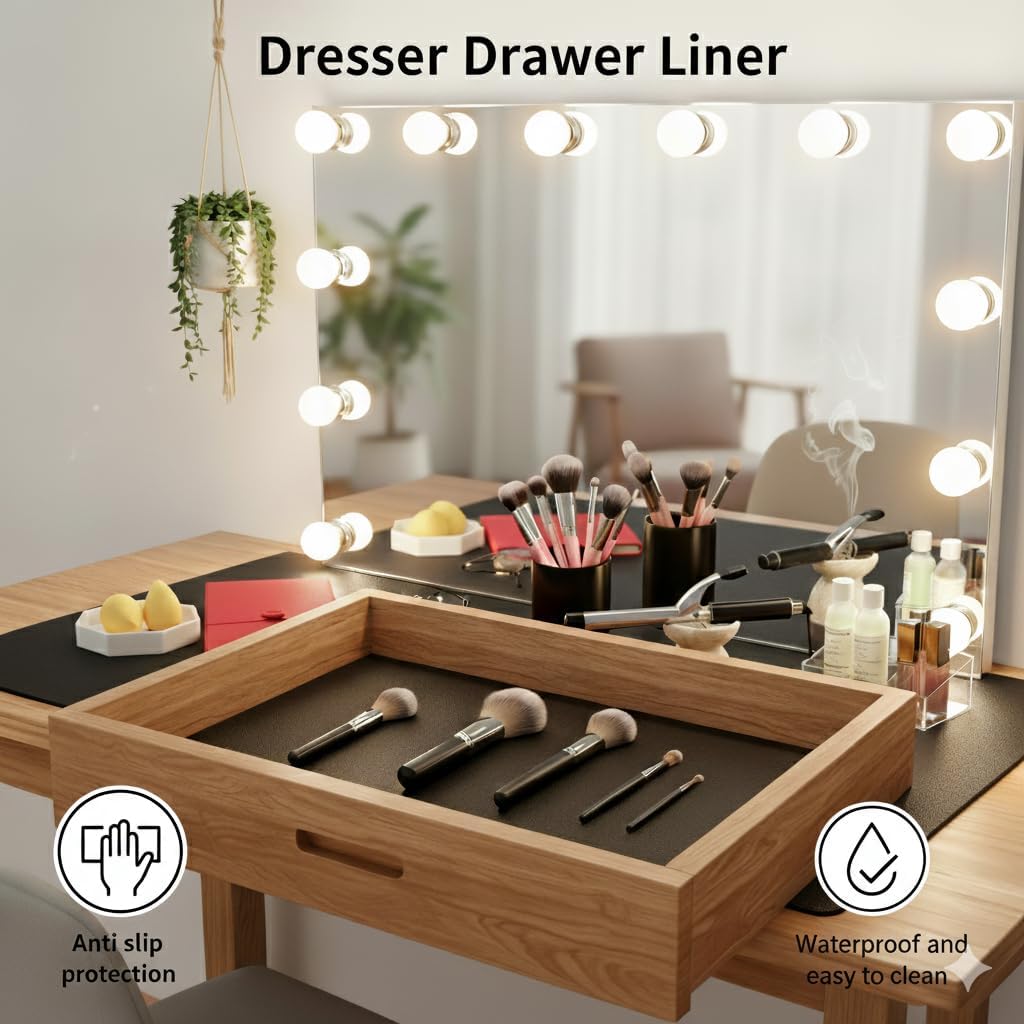 Drawer Liner for Cabinets, Shelf Liner Non Adhesive Non Slip Foam Mat for Kitchen, Pantry, Bathroom, Cupboard, Garage, Closet, Shelves, Drawer, Tool Box 24" W x 240" L(Black)