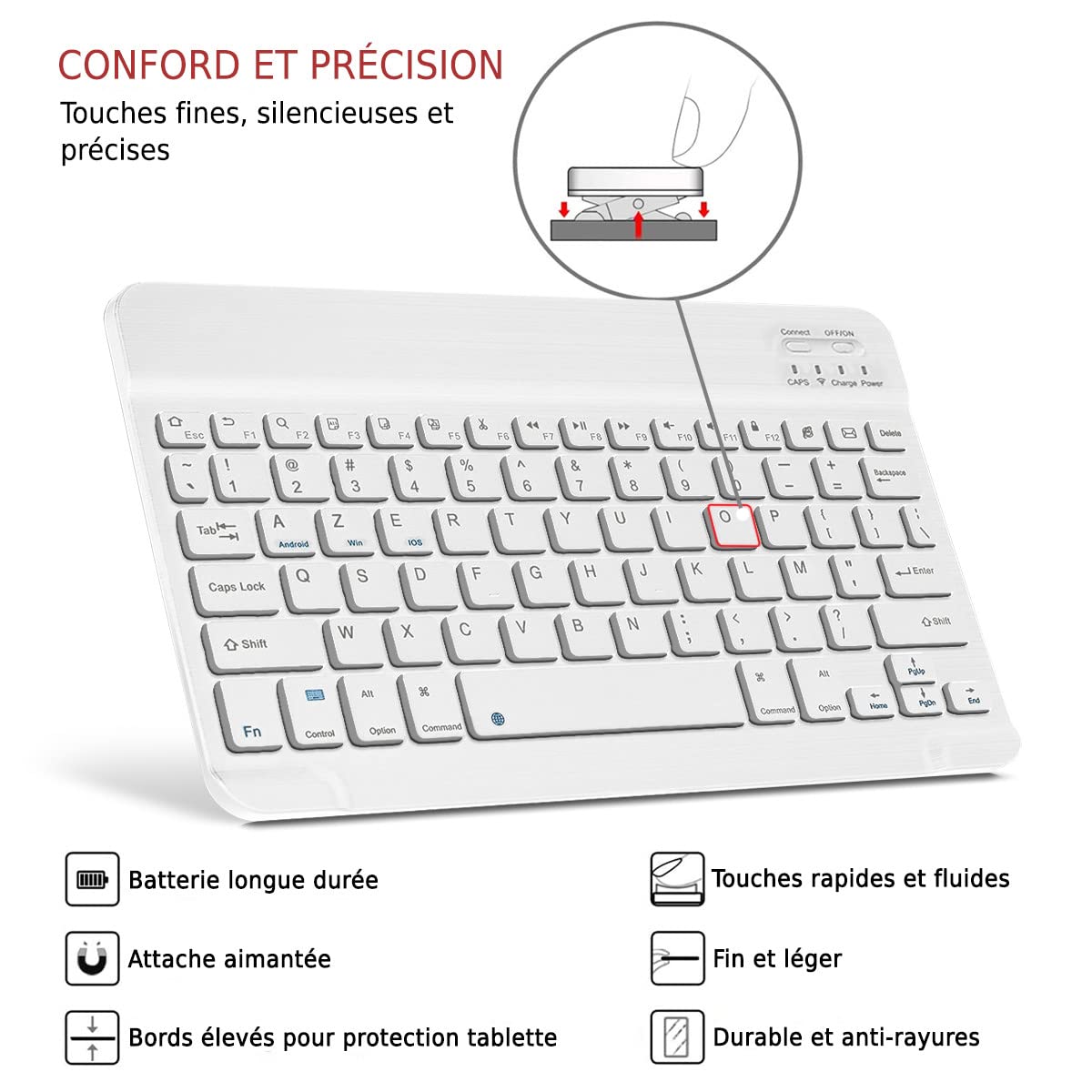 Clavier Sans Fil AZERTY Blanc Karylax – Pour Tablettes Lenovo Tab M10 / Tab P11 Android