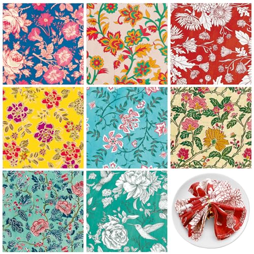 Mindsoft FEN-MINDSOFT-650 24 Pcs Cotton Cloth Napkins Mix Lot Napkins Floral Napkins 15 X 15 Inch Hand Block Flower Print Napkins Washable Indian Napkins Cloth cover