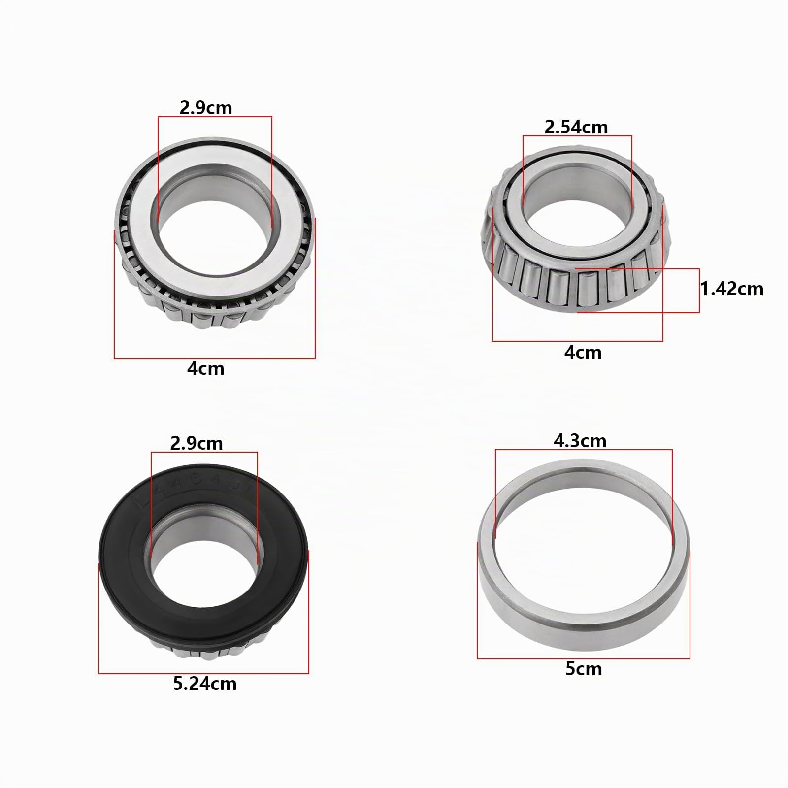 OTOTEC 1 jeu de roulements de remorque L44643 L44610 L44600LA Convient pour les roulements à rouleaux coniques de remorque, 4 roulements de roue pour 2 moyeux