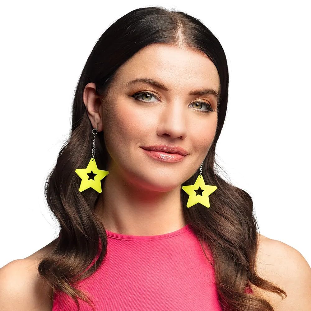 Boland - Pair of Neon Yellow Star Earrings