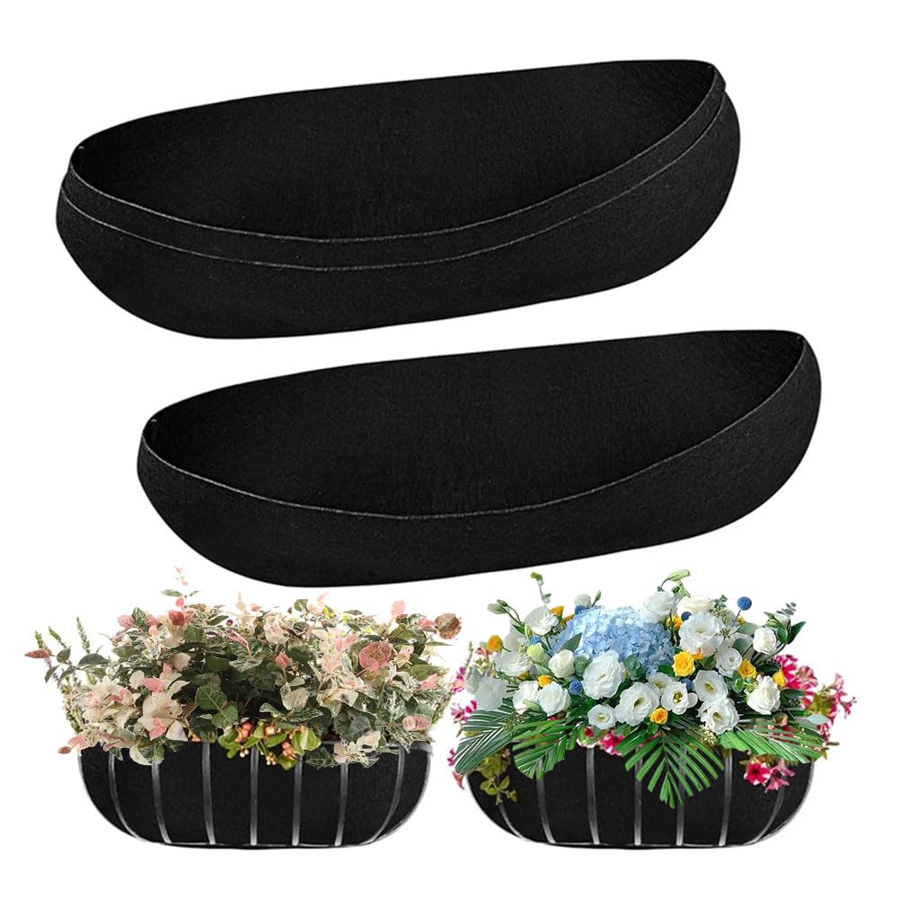 QuaHom 6PCS Hanging Basket Liner, Pre-Shaped Replacement Felt Liners for Garden Trough Planters, Black Non-Woven Fabric Wall Planters Window Box Flower Baskets for Indoor & Outdoor Plants (36in)