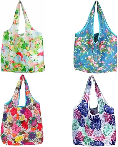 ALIMITOPIA Bolsas de compras reutilizables plegables impermeables de poliéster bolsas plegables con bolsa 4 piezas