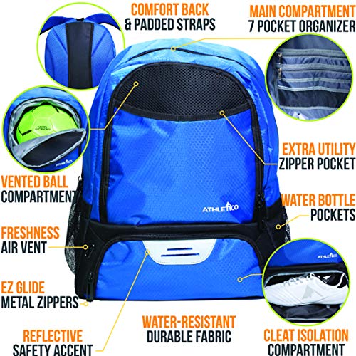 Athletico Youth Soccer Bag - Soccer Backpack & Bags for Basketball, Volleyball & Football | Includes Separate Cleat and Ball Compartment (Blue) by Athletico - Used condition - US$18.35