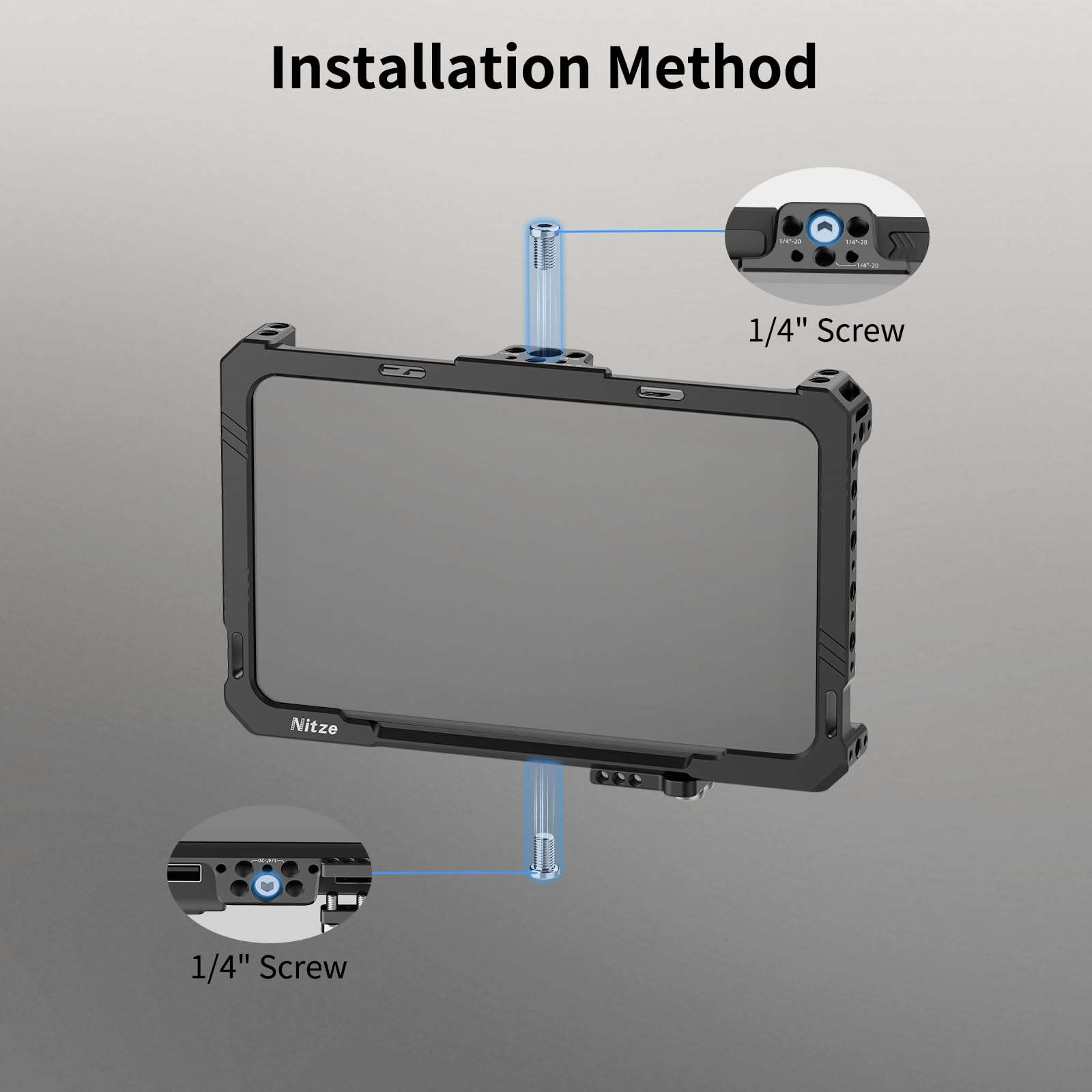 Nitze Kit Cage pour PortKeys LS7P, Cage pour Moniteur avec Pare-Soleil et Pince pour Câble HDMI - JT-I06B