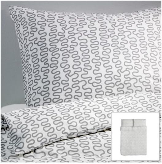 Ikea Kråkris 3pc Duvet Cover and Pillowcase(s), Gray/white Full/queen