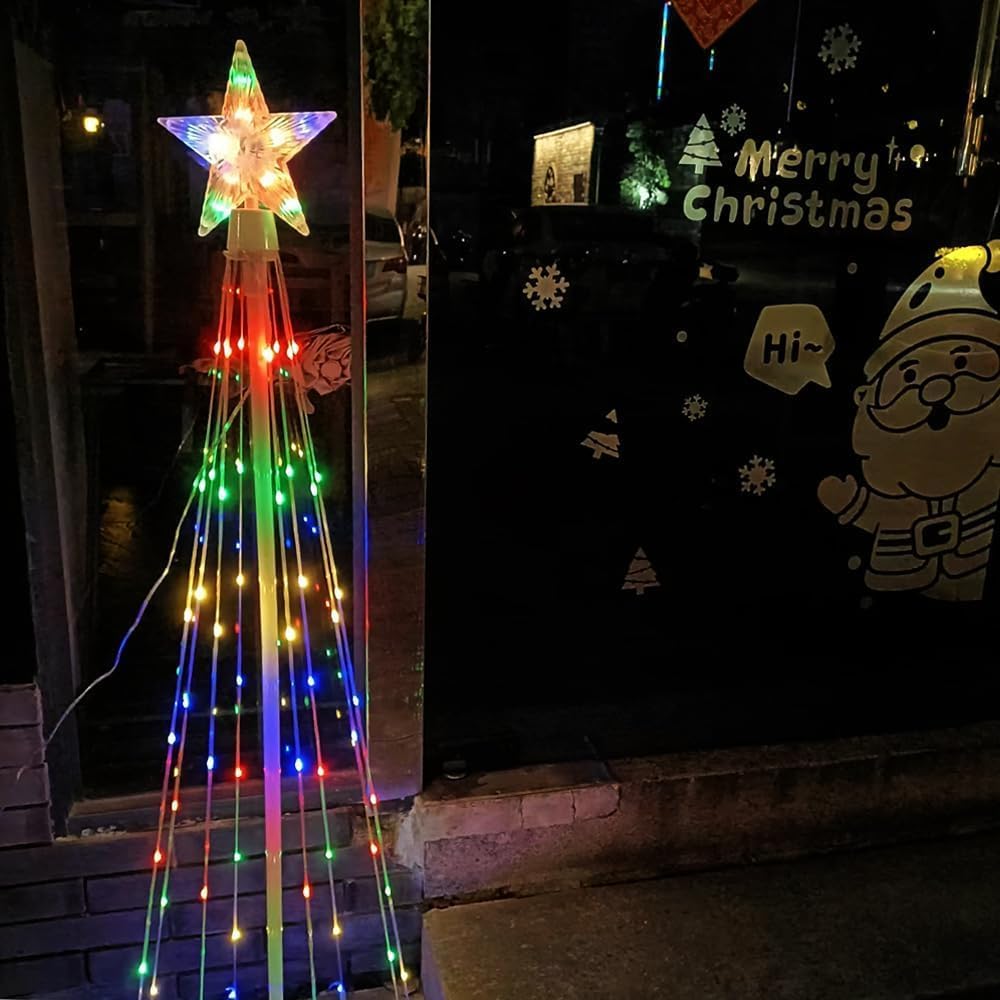Guirlande lumineuse pour sapin de Noël avec cimier d'arbre, étoile de sommet alimentée par énergie solaire, 8 modes, minuterie, 1,8 m + 1,2 m, lumières LED étanches coniques pour intérieur ou