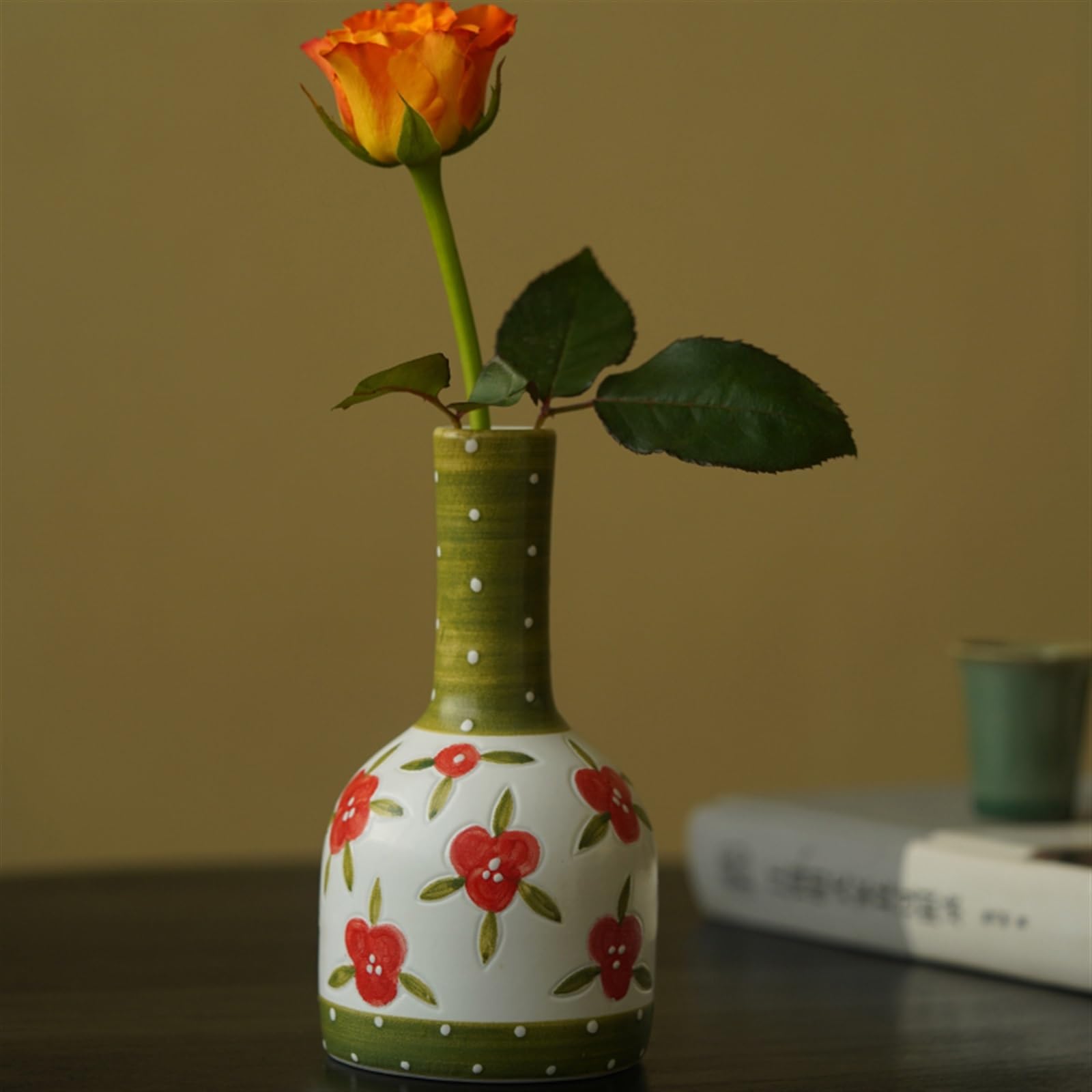 Jarrón Florero pequeño de cerámica Pintado a Mano Retro arreglo Flores hogar Sala Estar Porche decoración encimera Decoraciones Jarrón para Mesa