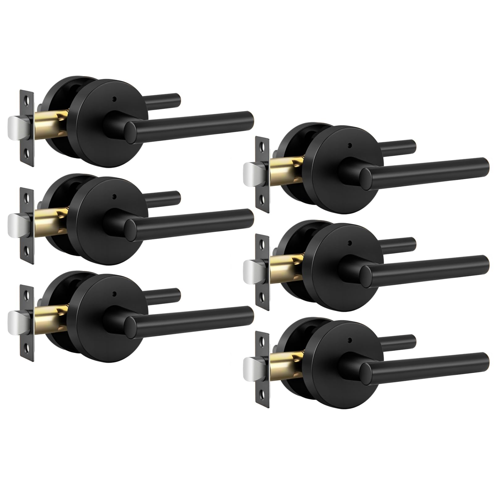 Photo 1 of Goldenwarm Black Door Handles Interior Privacy Door Handles with Lock, Door Lever for Bathroom and Bedroom, Matte Black Door Handle Keyless Push Button Lock Door Lever(6 Pack)