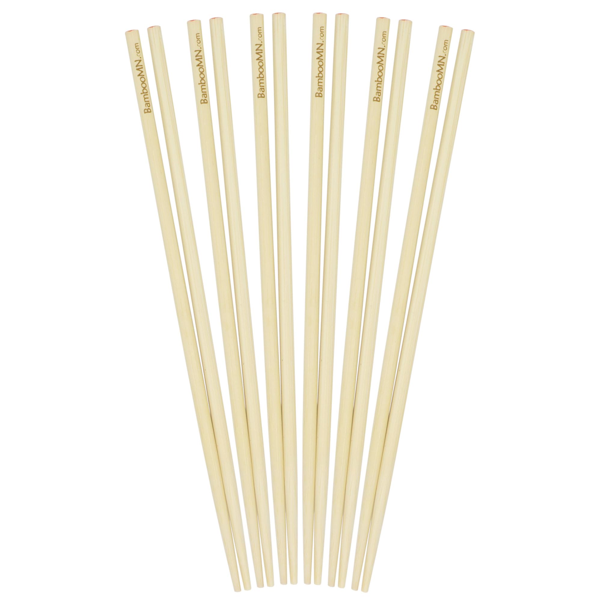 BambooMN Premium Reusable Japanese Bamboo Chopsticks, Red Dot End 10 inch - 12 Pairs