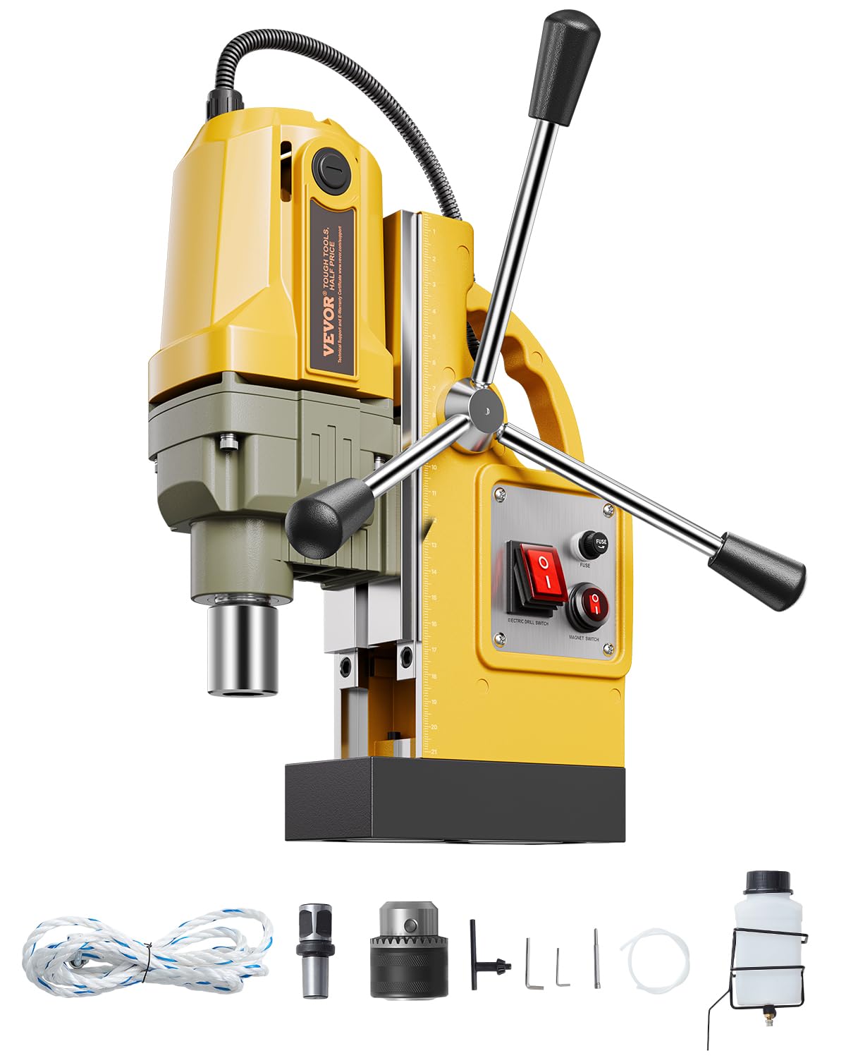 VEVOR Magnetic Drill, 1400W Motor 1.6 in Boring Diameter, 2810 lbf Portable Electric Mag Drill Press, 800 RPM No-Load Speed, Drilling Machine for