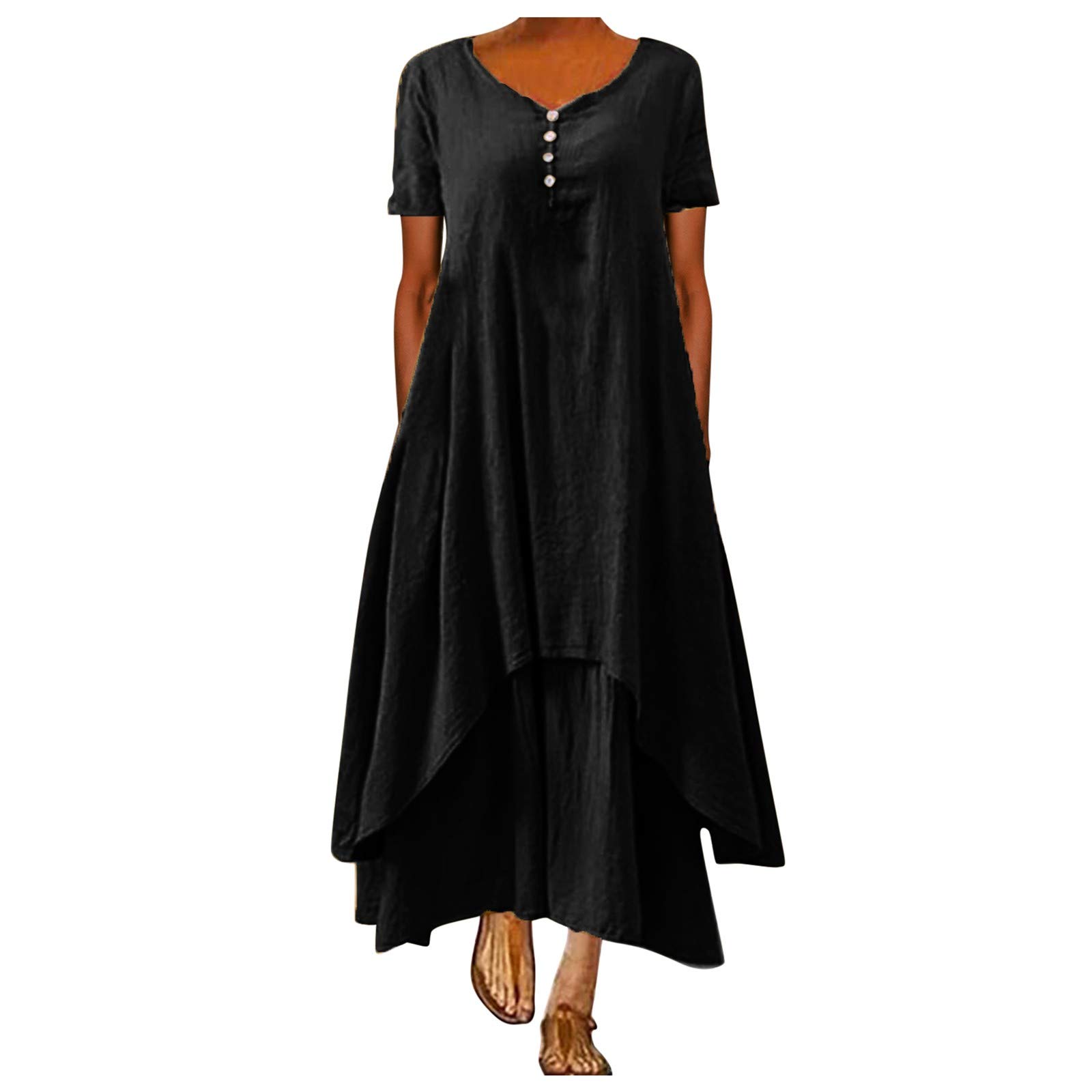 Generic Vestidos para Bodas Invitadas Elegantes Manga de Vestir V Cuello Mujeres Casual Vestido Largo y sólido Vestido Corto Irregular Vestido de Mujer Irregular Vestido A Rayas Mujer