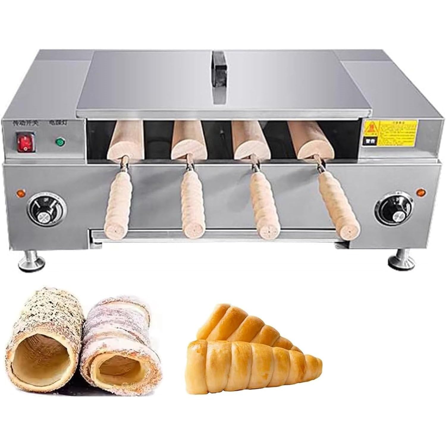 UofZc Ice Cream Cone Grill Maker,Commercial Chimney Cake Roll Oven Maker,Chimney Bread Cake Oven,3000W Chimney Toaster Machine,with 4 Rollers