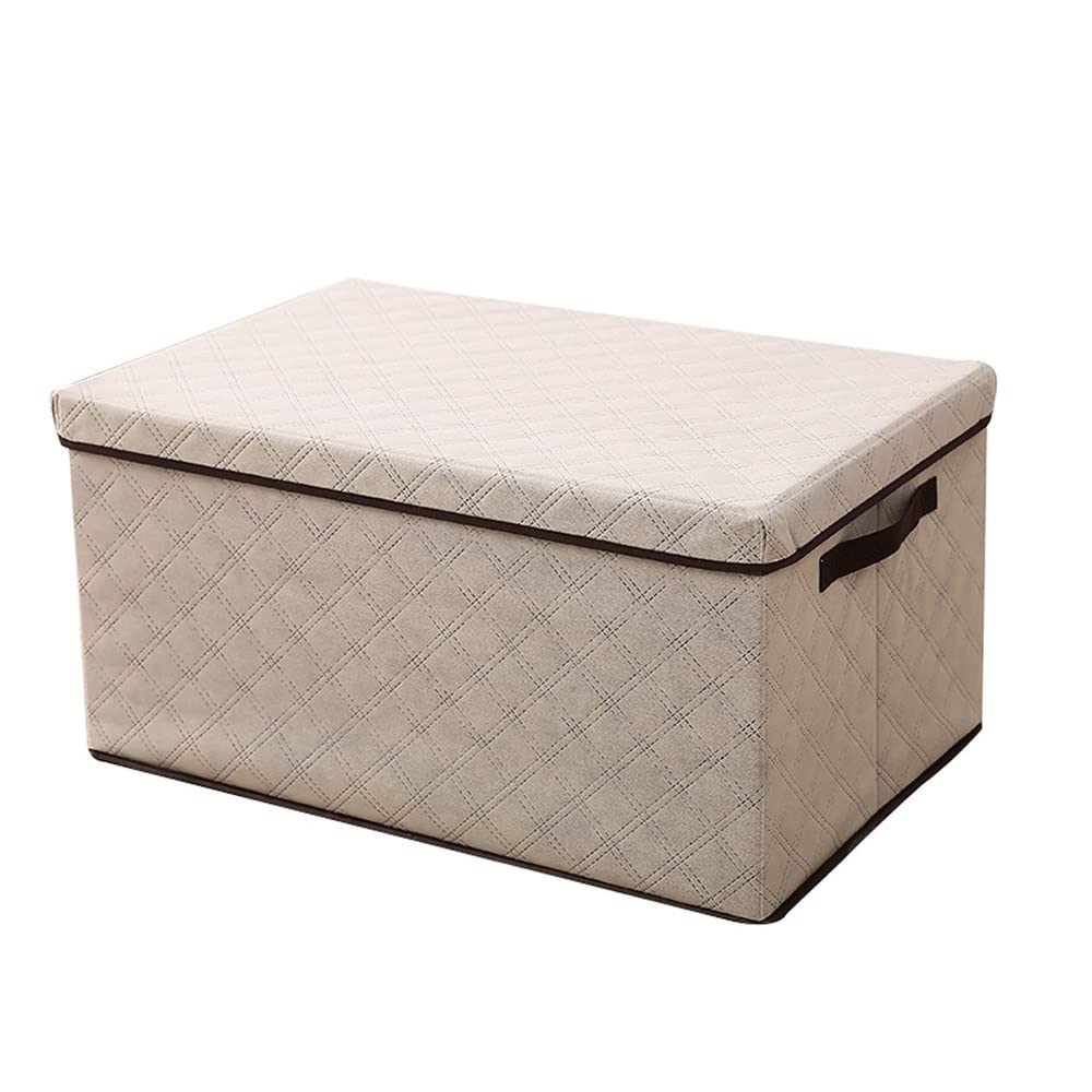 ETRGFTHU Clothes Storage Box Household Foldable Organizer Dust-proof and Moisture-proof Design with Cover Wardrobe Sundries Storage Box(Beige,35cm*28cm*18cm)