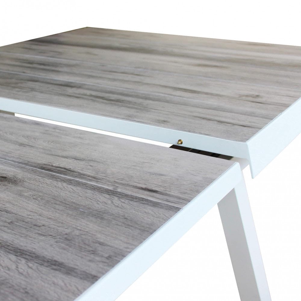 Tavolo allungabile da esterno giardino in alluminio con piano in gres effetto legno 205/265 cm Lincoln - White