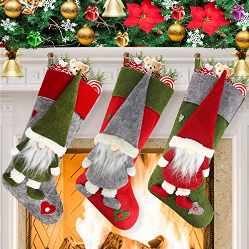 Calze natalizie 3pcs - sacco grande regalo da 45.7cm per albero camino Decorazione domestica per interni natalizie feste Decorazioni Ornamento Gnomi Custodia per caramelle Borsa Tema Babbo Natale