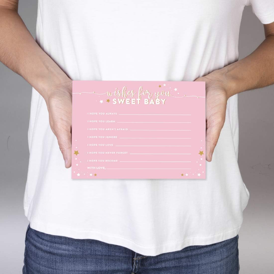 Andaz Press Twinkle Twinkle Little Star Pink Baby Shower Collection, Wishes for Baby Cards, 20-Pack, Games Activities and Decorations