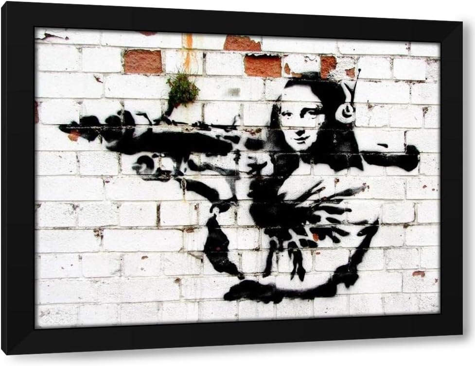 Anonymous (attributed to Banksy) 48x36 Huge Black Modern Framed Canvas Art Print Titled: Noel Street, Soho, London (graffiti attributed to Banksy)