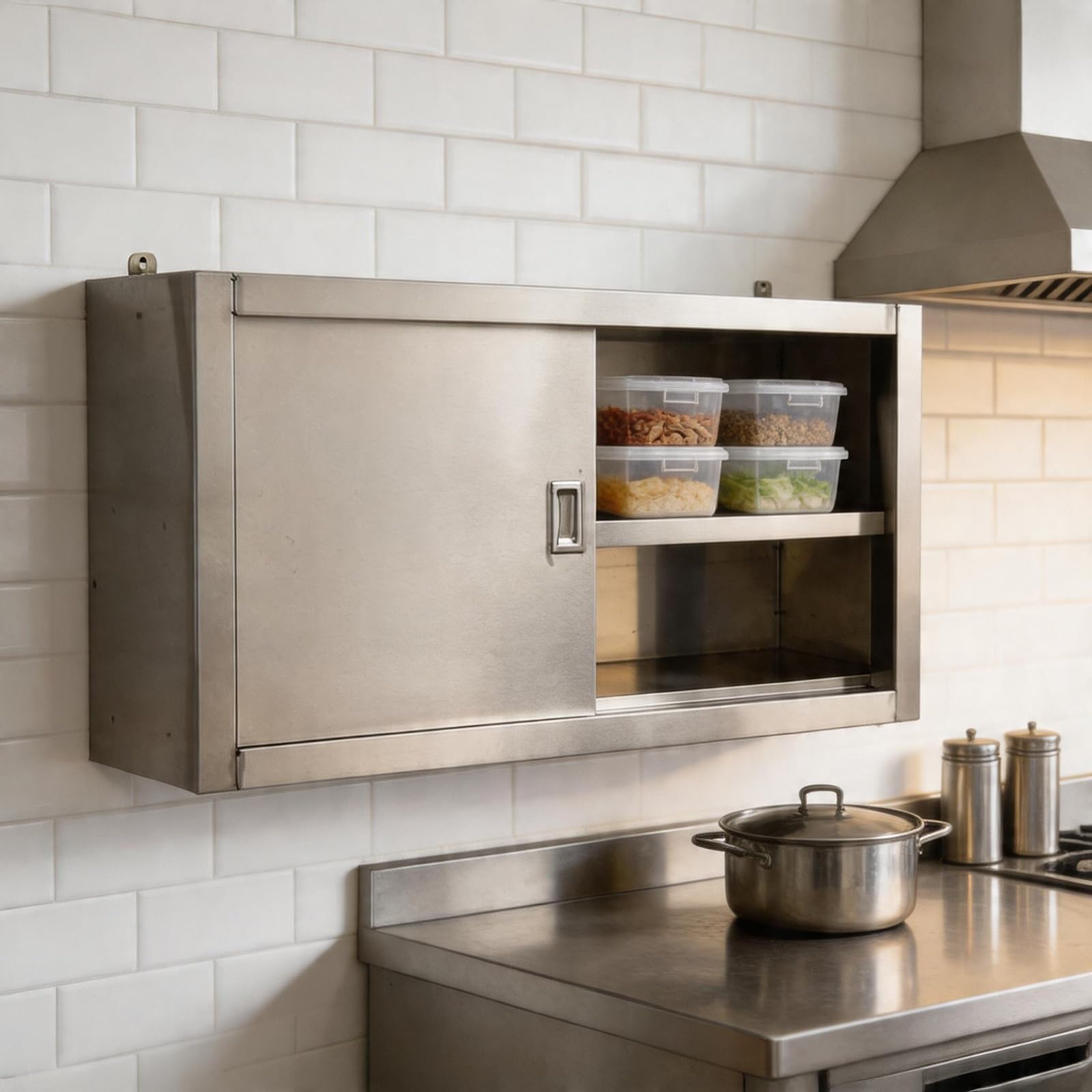 Hängeschrank Küche aus Edelstahl - Wandhängeschrank mit Schiebetüren - Küchenhängeschrank 100/120cm Breit - Rostfreier Mehrzweckschrank für Gastronomie, Labor & Werkstatt(120x35x64cm)
