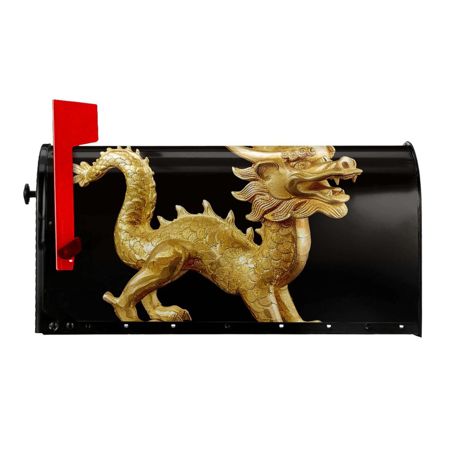 Housse de boîte aux lettres dragon doré 65x53 cm pour décoration extérieure de jardin