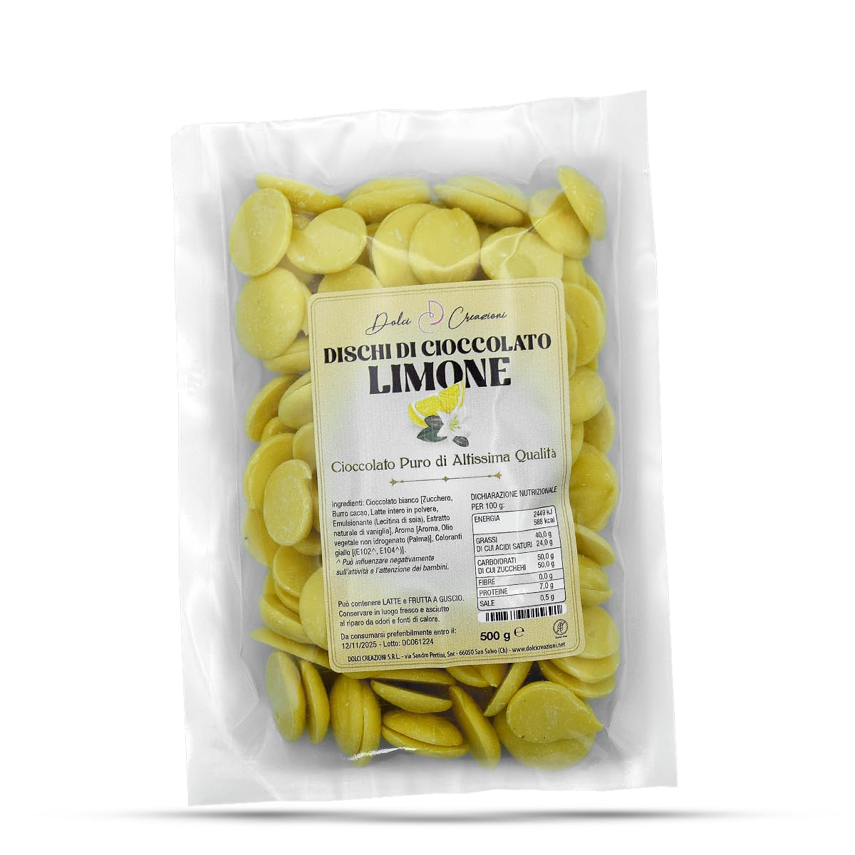 DISCHI CIOCCOLATO PURO - 500 g - DECORAZIONI PER TORTE E DOLCI (LIMONE)