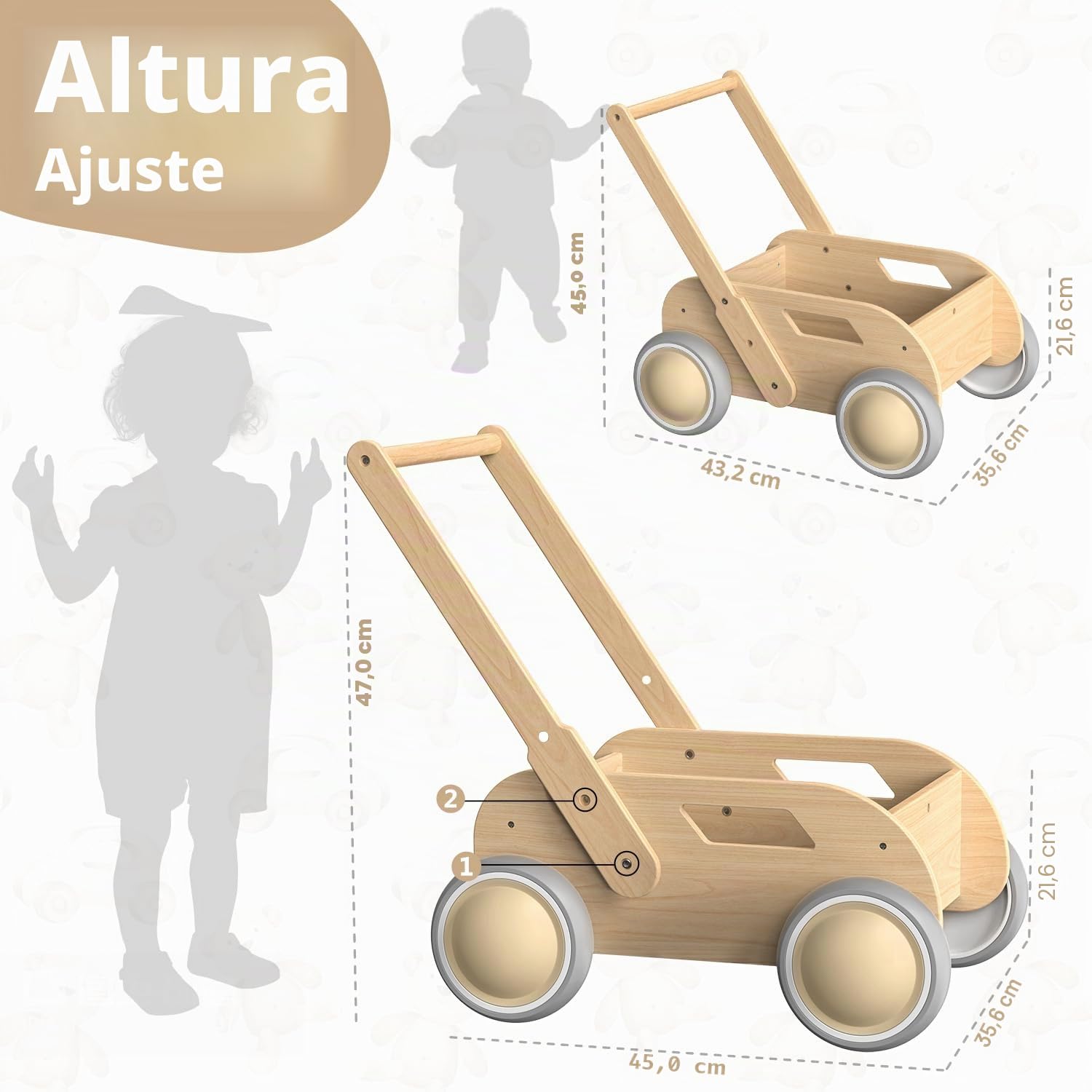 Andador Madera Bebé, Caminador Bebé para Niños y Niñas, Andadores para Bebes con Espacio de Almacenamiento, Regalo para Cumpleaños Navidad, Natural