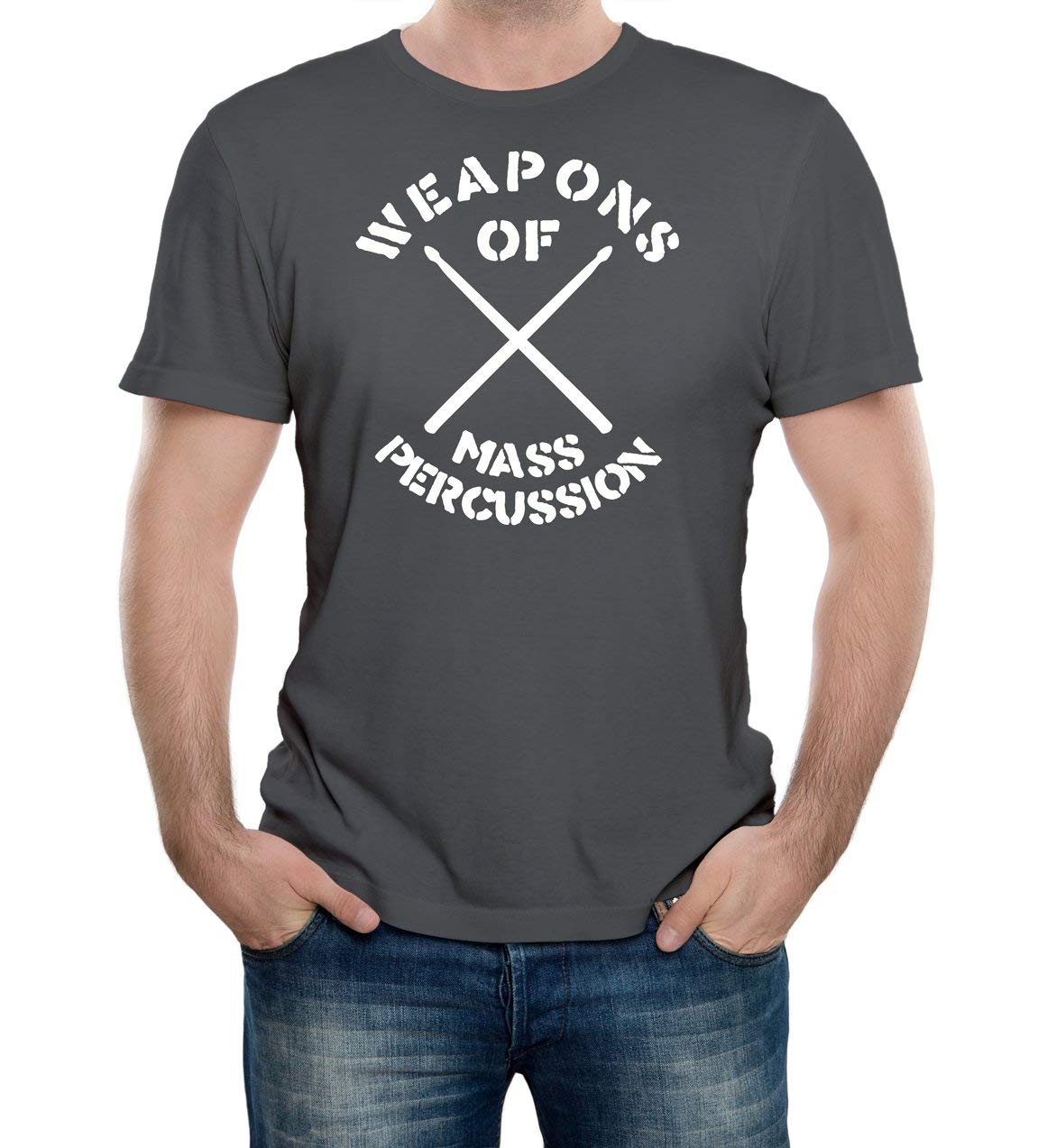 Reality Glitch Men's Dark Grey Weapons Of Mass Percussion Funny Cool Drummer Or Musician Gift T-Shirt (Xx-Large, )