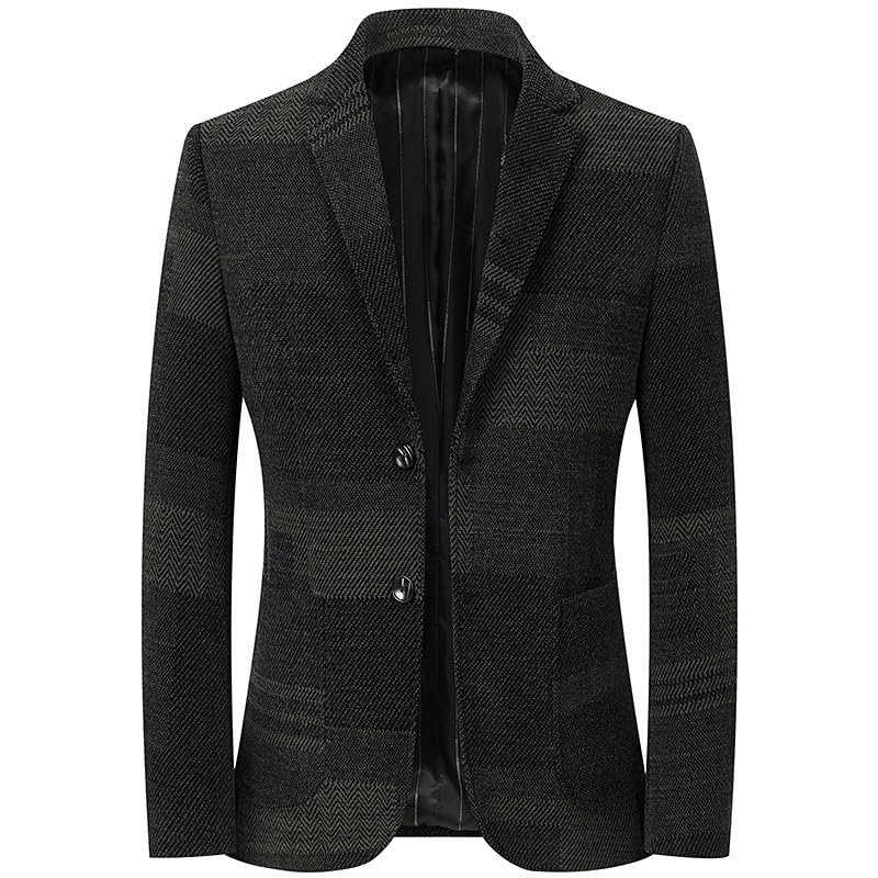 Mens Black Plaid Casual Regular Fit Two Button Lightweight Sport Coats Business Suit Jacket