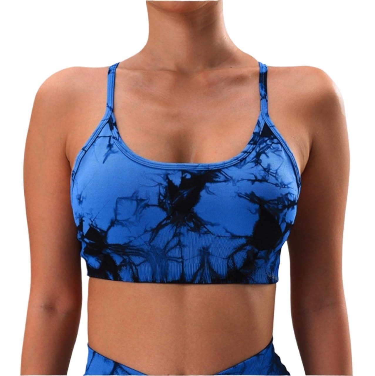 Biustonosz Sportowy Damski Sportowy Biustonosz Typu Tie-dye Z Przodu, Bez Fiszbin, Krótka Kamizelka Do Biegania I Jogi Damski(Blue,S)